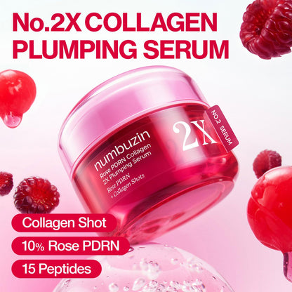 numbuzin No.2X Rose PDRN Collagen Plumping Serum, Collagen Spicule Serum for Firming & Volume Glow, PDRN, Peptides, Collagen, Hydrating Korean Skincare, 1.01 fl oz (30ml)
