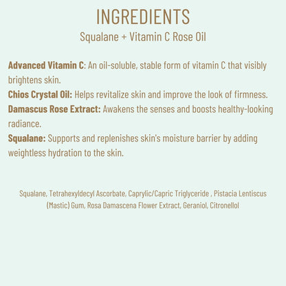 BIOSSANCE Squalane + Vitamin C Rose Advanced Facial Oil - Brightening, Firming, and Hydrating Serum for All Skin Types - Chios Crystal Oil, Damascus Rose Extract & Squalane for Radiance