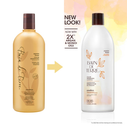 Bain de Terre Passion Flower Color Preserving Shampoo, for Vibrant Color & Protection from Fading, with Argan & Monoi Oils, Paraben-free, Vegan