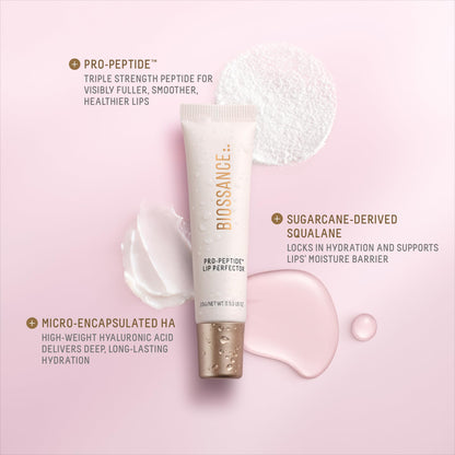 Biossance Pro-Peptide Lip Perfector – Triple-Treat Vegan Lip Balm – Deeply Hydrating with Pro-Peptides & Hyaluronic Acid – Enhances Natural Lip Color – Silky, Glossy Finish
