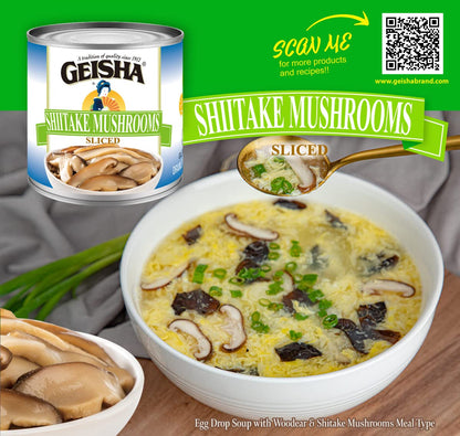 GEISHA Shiitake Mushrooms Sliced 4OZ. (Pack of 12), Shiitake | Halal Certified － NON-GMO － Gluten Free－Good Source of Fiber－Rich in Iron－Only 30 Calories per Container