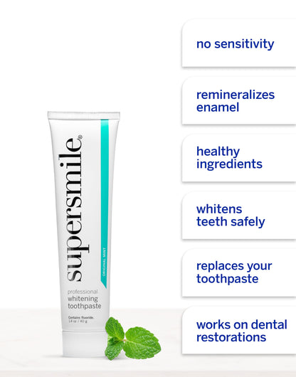 Supersmile Original Mint Toothpaste Trio with Clear New Generation Toothbrush – Professional Whitening with Calprox® – Whitens Up to 6 Shades, 4-Piece Set