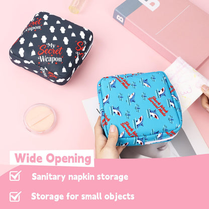 Desing Wish Sanitary Pad Storage Bag Portable Period Bag for Teen Pads/Sanitary Napkins/Small Tampons, Sanitary Napkin Storage Bag First Period Gifts for Teen Girls (Shark Week)