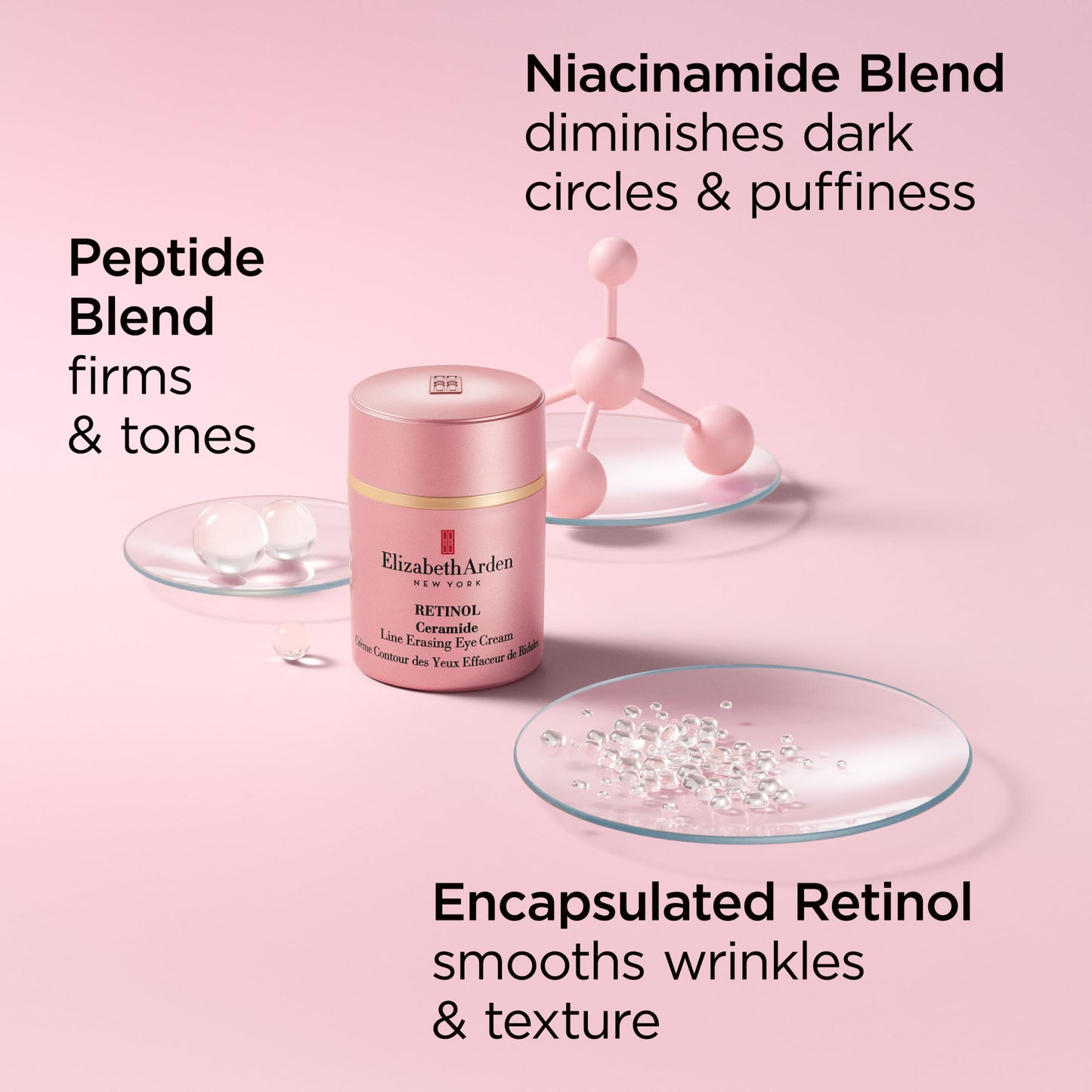 Elizabeth Arden Retinol Ceramide, Fine Line and Wrinkle Erasing Eye Cream with Anti-Aging Skin Care with Vitamin E, Hyaluronic Acid & Niacinamide, 0.5