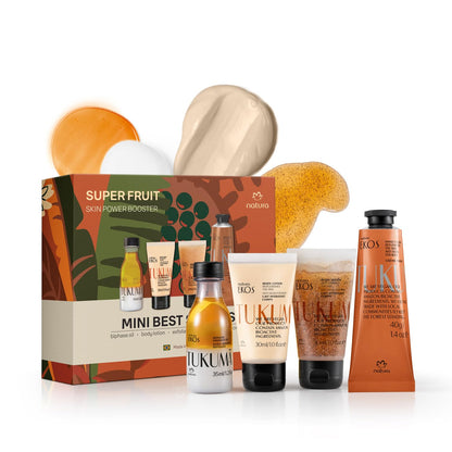 natura – Tukumã Hyaluronic Acid Boosting Brazilian Set (4 Travel Size Products) - Exfoliating Shower Gel, Biphase Shower Oil, Body Lotion and Hand Cream- Anti-Aging - Vegan Skin Care