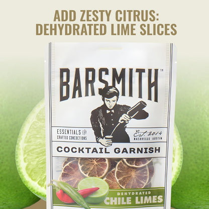 Barsmith Dehydrated Chile Limes Slices - Made using 100% Real Chiles & Limes - Subtle Heat & Tangy Citrus Flavor - Perfect As Mocktail & Cocktail Grainsh - Ideal For Home & Bar Use - 1.3oz (Pack of 1)