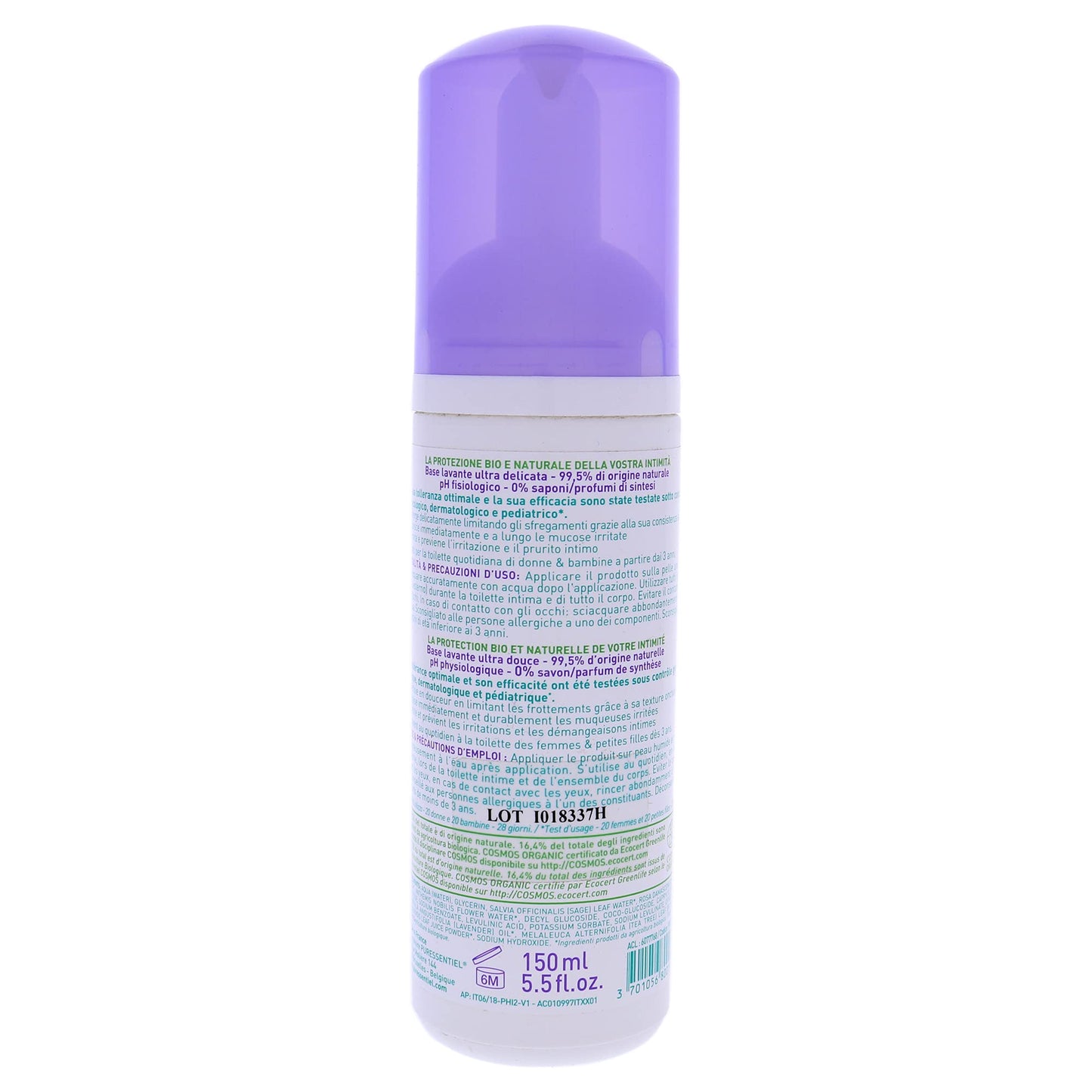 Puressentiel Feminine Wash Ph Balance Vaginial Gentle Cleansing Foam for Womens Hygiene 99.6% Natural Origin Organic Vegan EcoCertified Made in France fl oz, Unscented, 5.5 Ounce