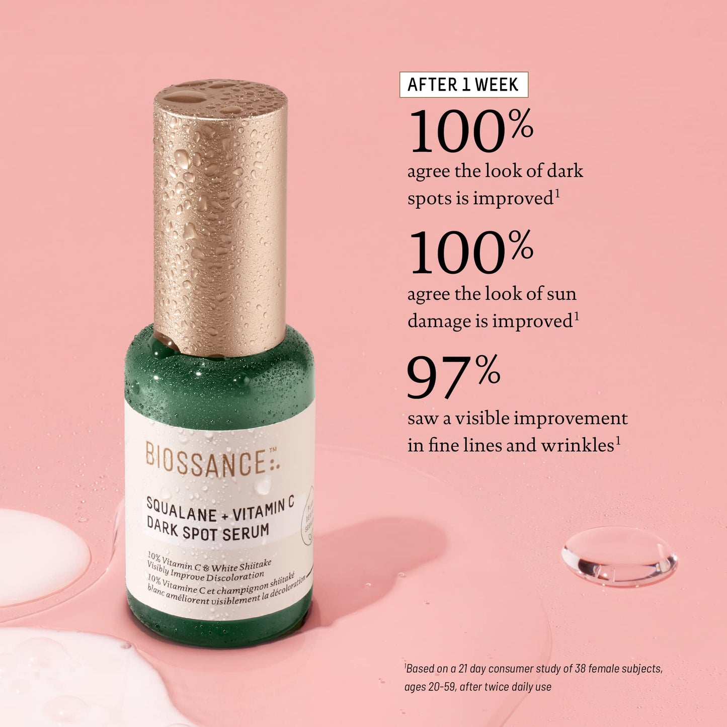 Biossance Squalane + Vitamin C Dark Spot Face Serum – 10% Vitamin C Serum & White Shiitake – Hydrating, Fragrance-Free, Non-Irritating, for Daily Use for All Skin Types
