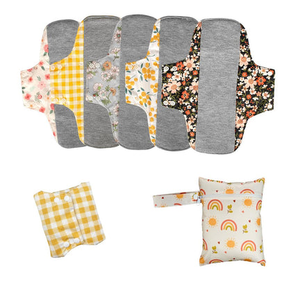 AIO Reusable Washable Cloth Menstrual Pads Sanitary Pad 5 pcs Pads with Mini Wet Bag M