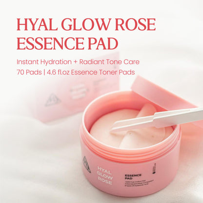 Neogen DERMALOGY Hyal Glow Rose Essence Pad – Hydrating, Firming & Radiance Boosting Toner Pads Infused with Rose Water, Niacinamide, Adenosine & 8 Types of Hyaluronic Acid 70 Pads / 4.6fl.oz