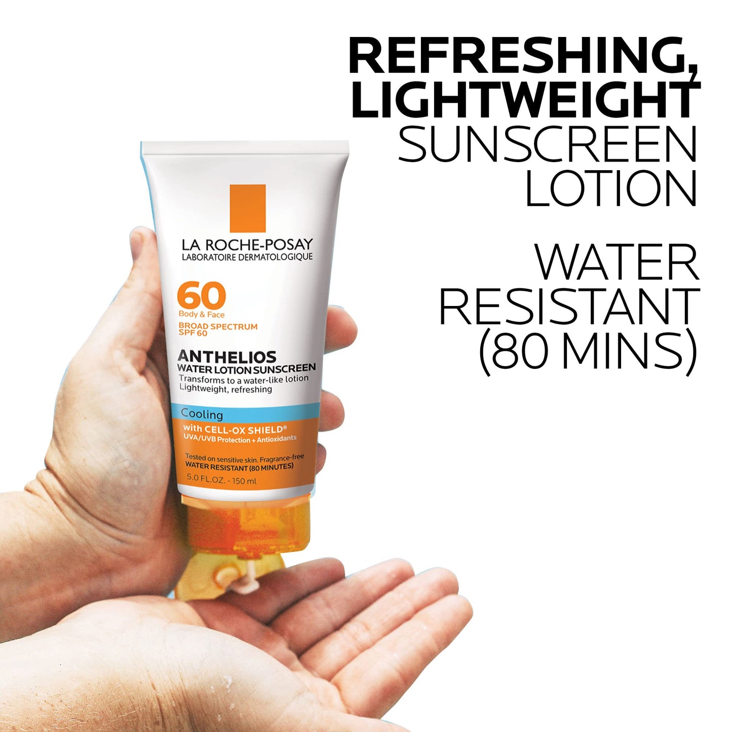 La Roche-Posay Anthelios Cooling Water Sunscreen Lotion for Face & Body, Broad Spectrum SPF + Antioxidants, Fast Absorbing Water-Like Texture, Oil Free Sunscreen, SPF 60, SPF 30
