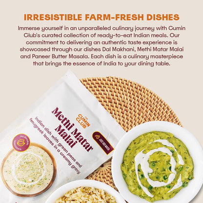 The Cumin Club Indian Meal Kit - Paneer Tikka Masala, Methi Matar Malai, Dal Makhani - Instant Meals Effortless Cooking & Wholesome Goodness - Ready to Eat Indian Food - Pack of 3
