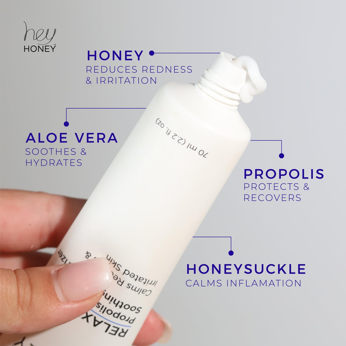 Hey Honey Skincare Relax - Instant Rosacea Relief Cream for Sensitive Skin | Calming Face Moisturizer for Facial Redness & Irritation | Dermatologist Tested, Oil-Free with Honey & Propolis | 2.2 Oz