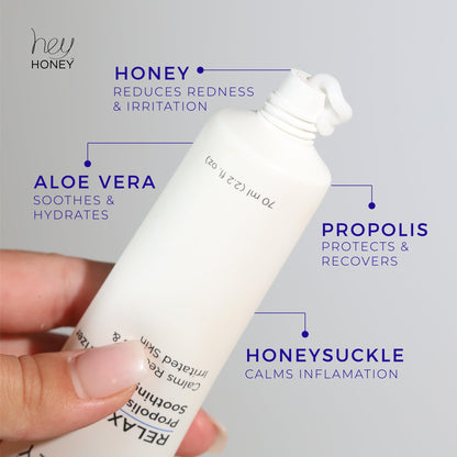 Hey Honey Skincare Relax - Instant Rosacea Relief Cream for Sensitive Skin | Calming Face Moisturizer for Facial Redness & Irritation | Dermatologist Tested, Oil-Free with Honey & Propolis | 2.2 Oz