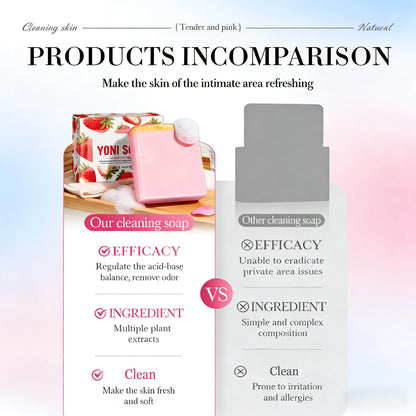 pH Balanced Feminine Soap for Women, Strawberry Odor Control & Hydration, Deep Cleanse, Pure Natural Plant Extracted Essence, Gentle Yet Effective for Daily Intimate Hygiene, Vegan, Pink