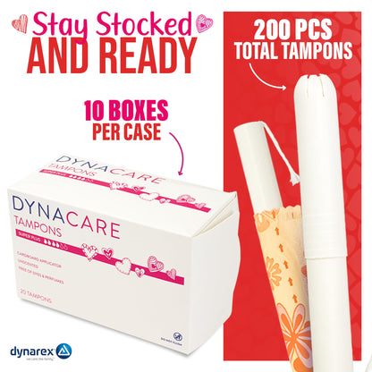 Dynarex Super Plus Tampons – Bulk Feminine Hygiene Product with Cardboard Applicator – 8 Hour Protection – 10 Boxes of 200 Total Tampons