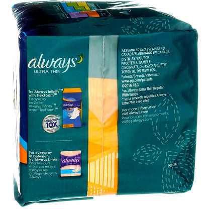 Always Ultra Thin Pads with flex wings , 14 count pack