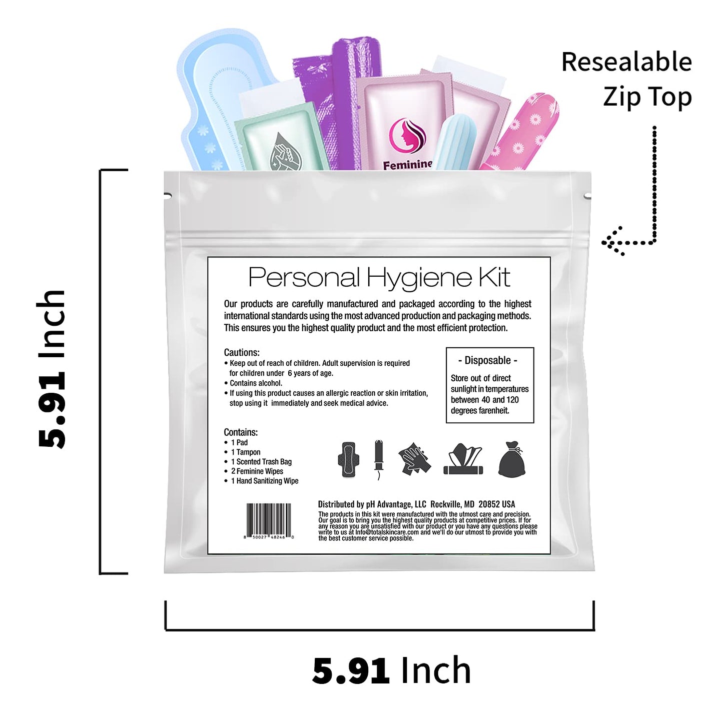 Menstrual Kit All-in-One | Convenience on The Go | Single Period Kit Pack for Travelling, Tweens & Teenagers | Individually Wrapped Feminine Hygiene Products (Butterflies)