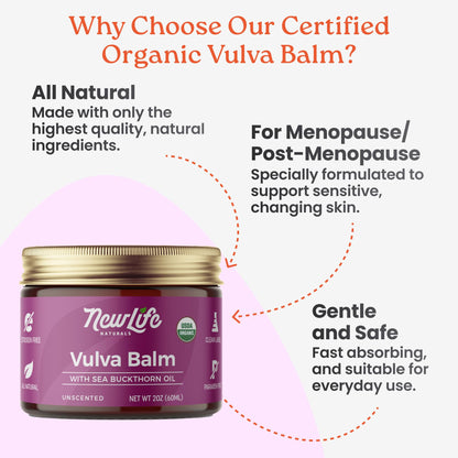 NewLife Naturals Organic Vulva Cream Bundle - Menopause Support, Vulva Moisturizer & Dryness Support | Certified USDA Organic - 2 Oz Each