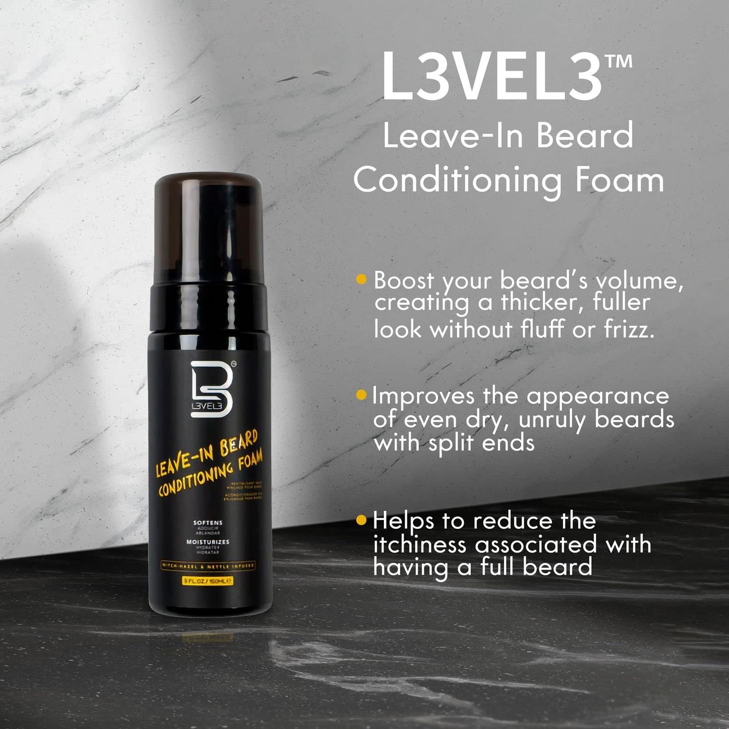 L3 - Level 3 Leave-In Beard Conditioner Foam - Beard Hydrator - Soften and Moisturizes Facial Hair