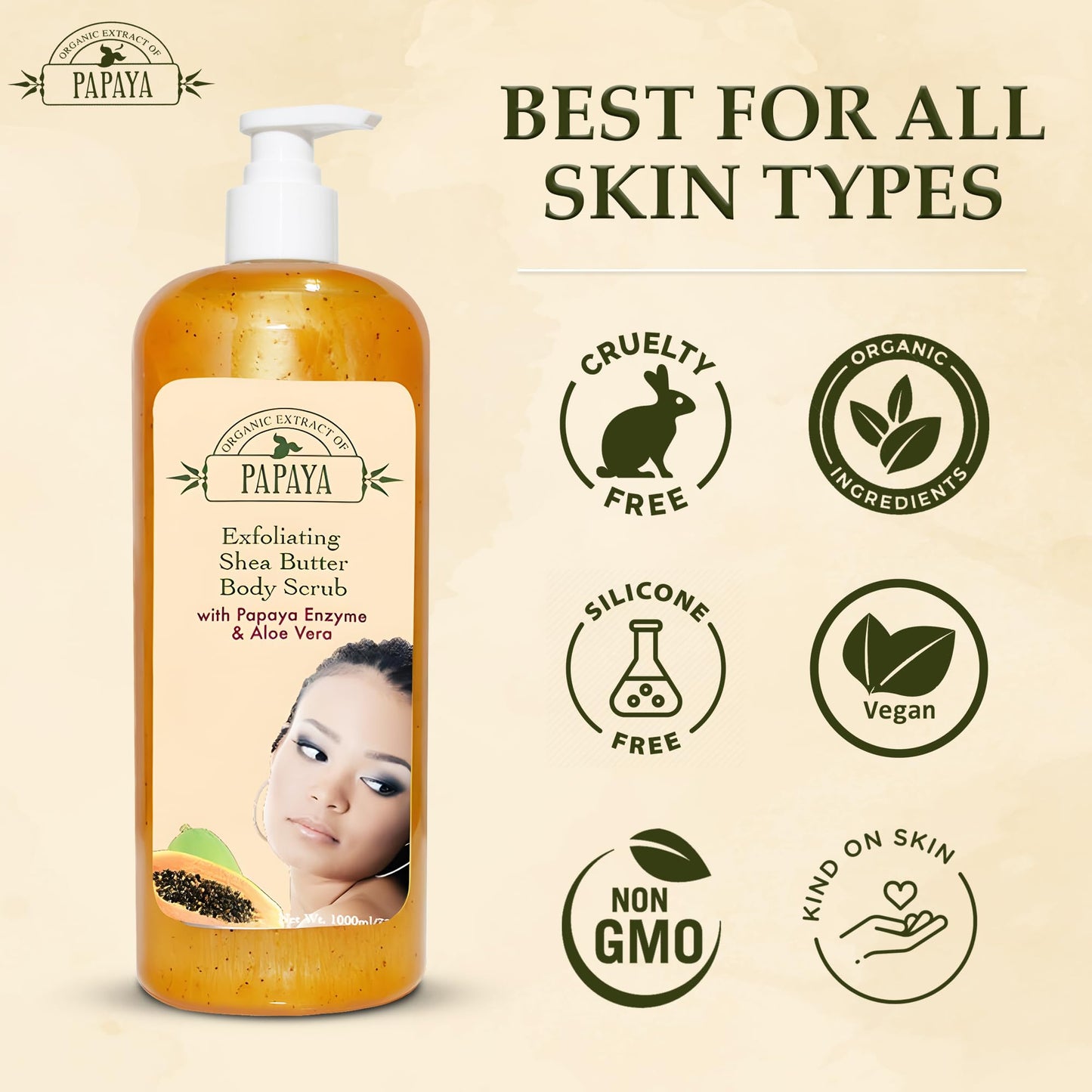 OMIC Organic Extract Of Papaya Exfoliating Body Wash, 33.8 Fl oz 1000ml, with Papaya Oil and Shea Butter