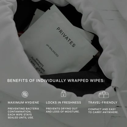 PRIVATES pH-Balanced INTIMATE WIPES for Women & Men | Odor Control, Irritation & Dryness Relief | Hydrating & Soothing with Aloe | Microbiome-Friendly | Natural Ingredients | Fragrance-Free | 25 Count