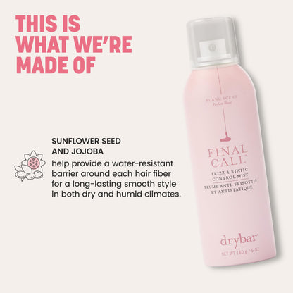 Drybar Final Call Frizz & Static Control Mist | Fights Frizz, Tames Flyaways to Maintain Smooth and Shiny Blowouts, 24 Hour Frizz Control & 72 Hour Static Control
