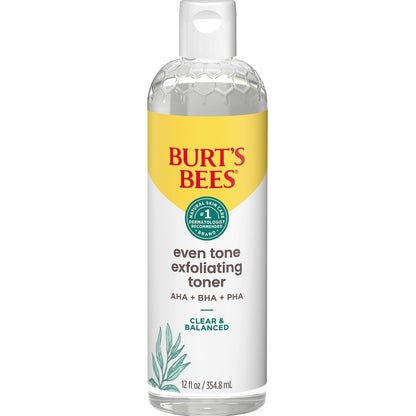 Burt's Bees Clear and Balanced Even Tone Liquid Face Exfoliator, Gentle Exfoliator Reduces Look of Pores and Improves Uneven Pigmentation, 12 Oz