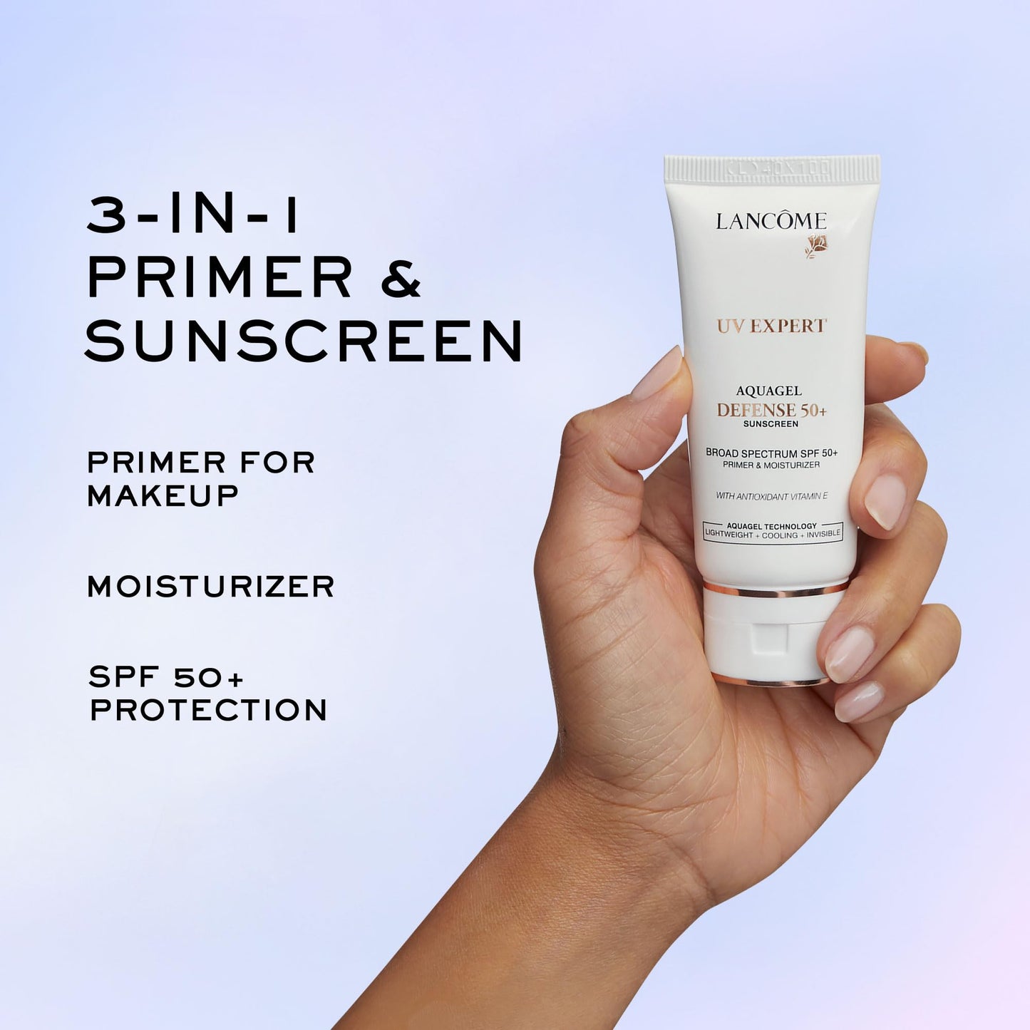 Lancôme UV Expert Defense SPF 50+ Primer & Moisturizer | 3-in-1 Facial Sunscreen with Broad Spectrum Protection | Lightweight, Hydrating, Non-Greasy Aquagel Texture