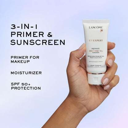 Lancôme UV Expert Defense SPF 50+ Primer & Moisturizer | 3-in-1 Facial Sunscreen with Broad Spectrum Protection | Lightweight, Hydrating, Non-Greasy Aquagel Texture