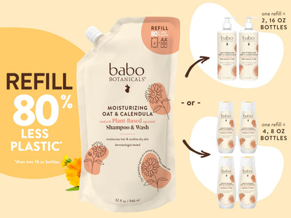 Babo Botanicals Moisturizing Oat & Calendula 2-in-1 Shampoo & Wash – Gentle Cleansing for Dry or Sensitive Skin – Safe for Baby, Toddler, Kids & Family – Lightly Scented – Vegan