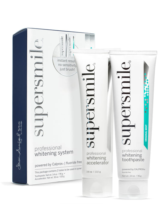 Supersmile Fluoride-Free Whitening System – 3.4 oz Professional Grade Whitening Toothpaste & 3.6 oz Accelerator – Whitens up to 6 Shades & Strengthens Enamel
