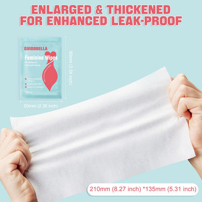 GUIDDBELLA Feminine Wipes for Women - Individually Wrapped Flushable Wipes, PH-Balanced, Alcohol-Free, Unscented, Safe for Sensitive Skin (50 Count)