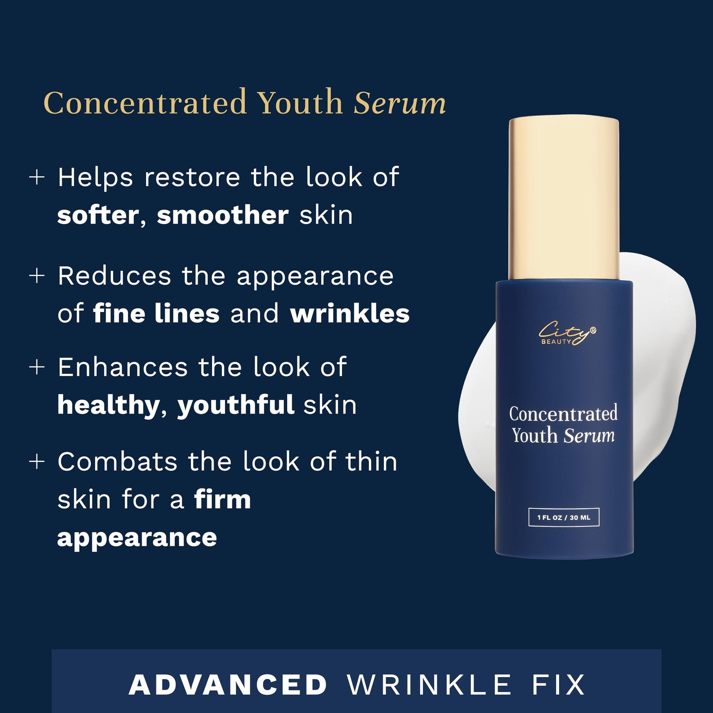 City Beauty Concentrated Youth Serum - Anti-Aging Face Serum - Firm & Smooth - Light-Activated Wrinkle Solution With Advanced Enzymes - Visibly Smooths Fine Lines & Wrinkles
