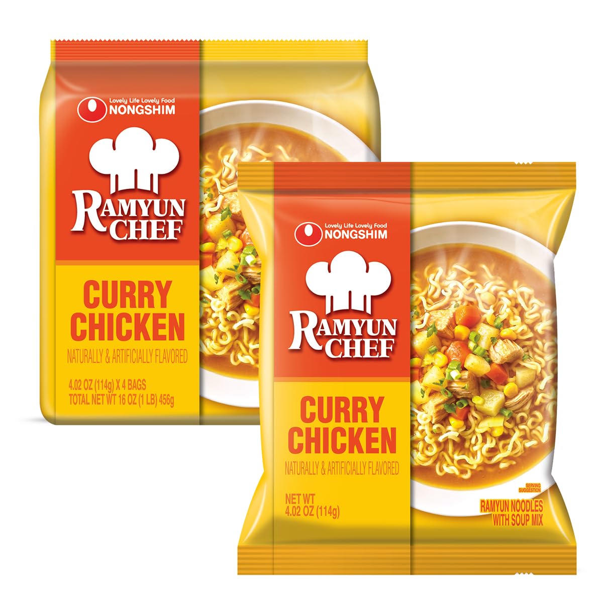 Nongshim Ramyun Chef, Instant Ramyun Noodles with Soup Mix, Curry Chicken, 4.02 Oz (Pack of 4)