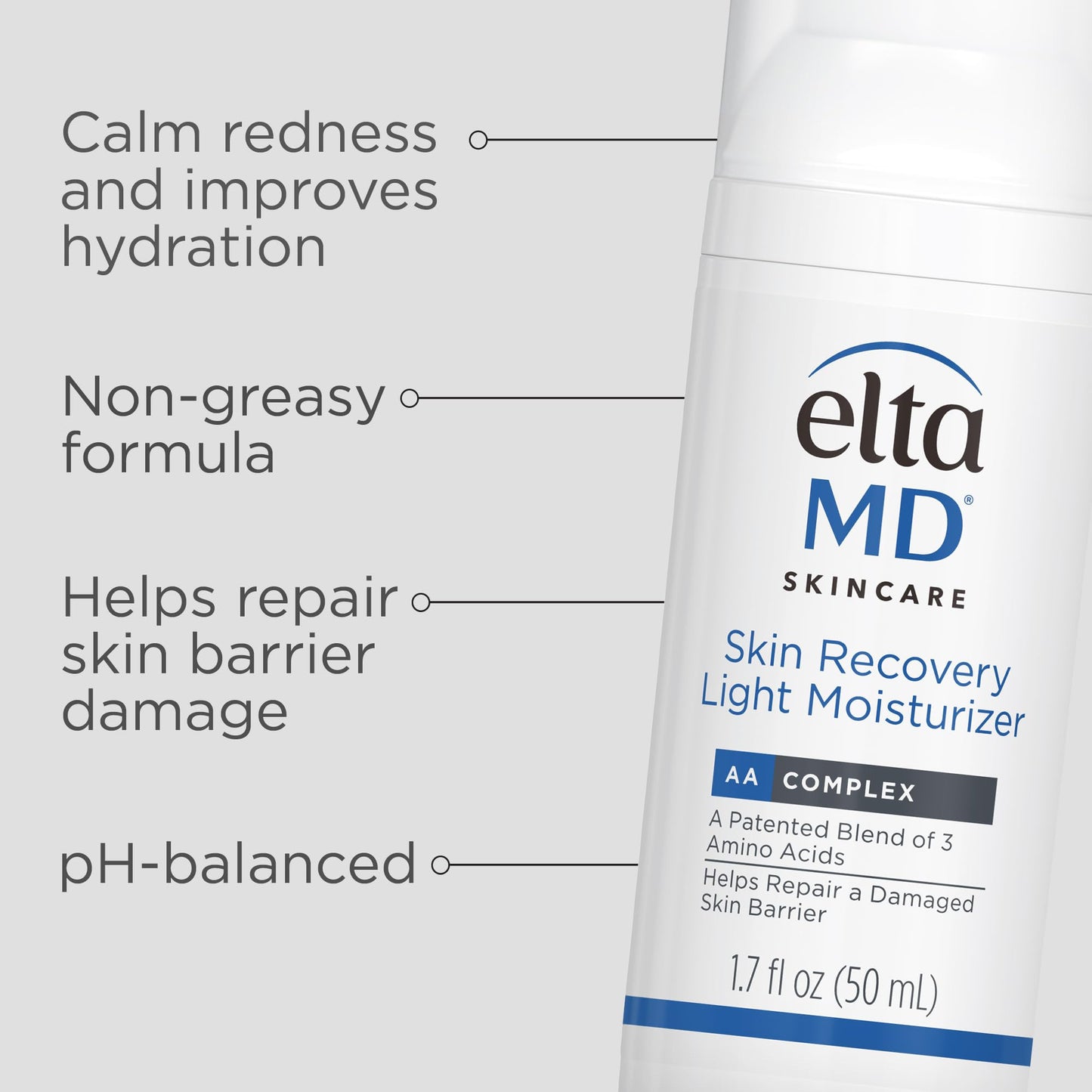 EltaMD Skin Recovery Light Face Moisturizer for Dry Skin, Oil Free Moisturizer for Face and Acne Prone Skin Care, 1.7 oz Pump
