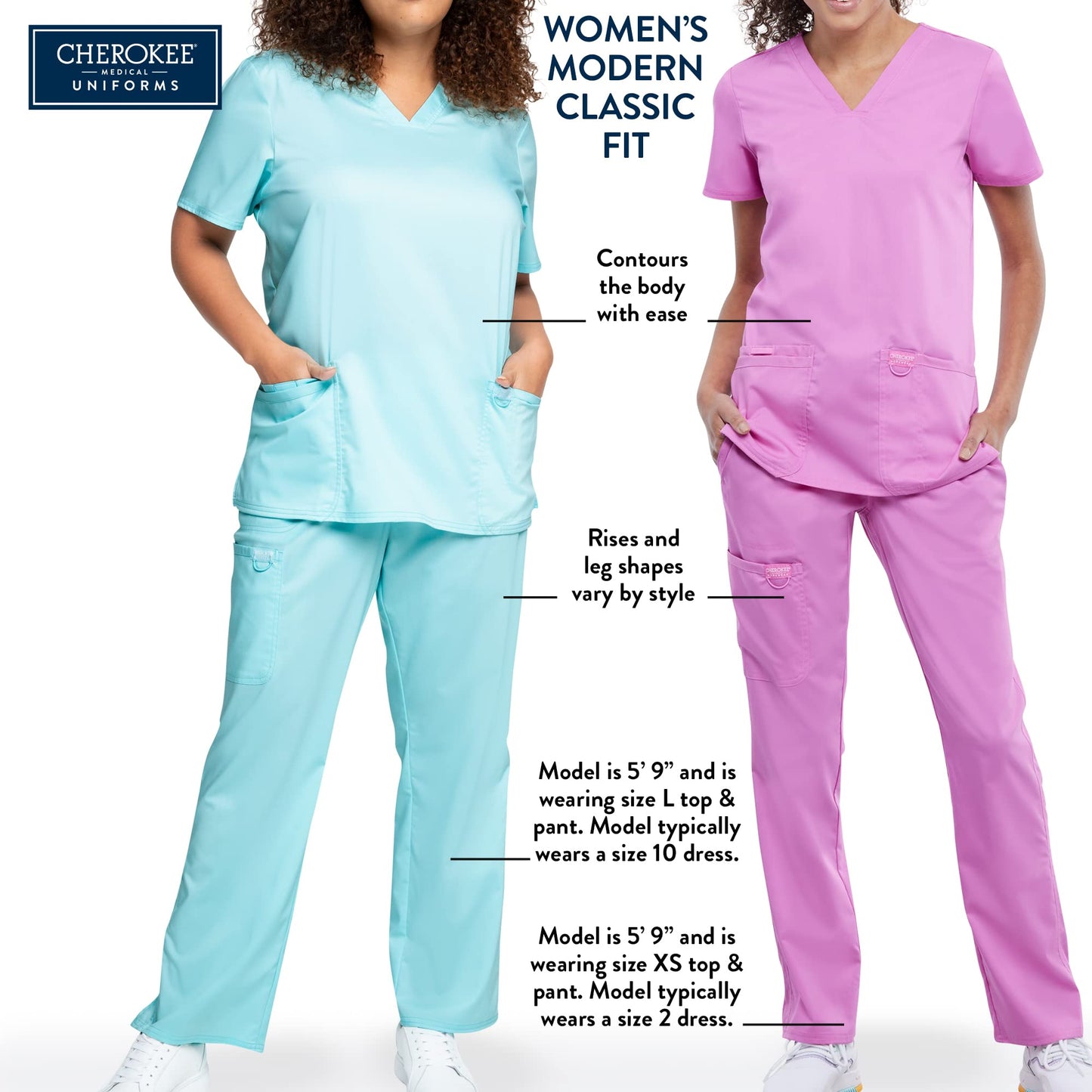 Cherokee Long Sleeve Underscrub for Women Modern Classic fit Soft Crew Neck Knit Tee with 2-Way Stretch - 4881