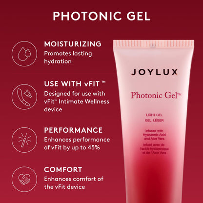 Joylux - Photonic Gel, for Use with vFit Red Light Feminine Health Device, Contains Aloe Vera & Hyaluronic Acid for Added Moisture, Gently Formulated with Light-Enhancing Ingredients (75mL)