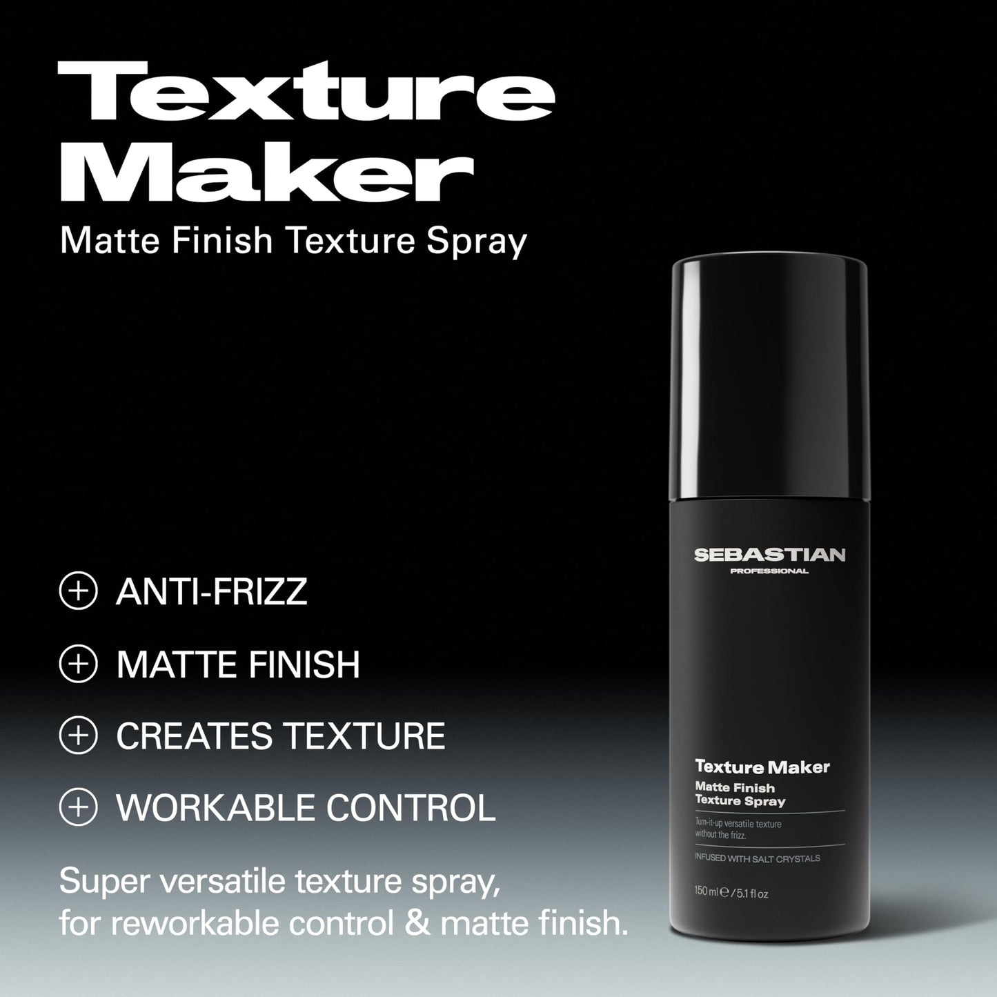 Sebastian Professional Styling Texture Maker Spray | Lightweight Hair Texturizer Spray with Medium Hold & Matte Finish | Non-Aerosol Hairspray with Sea Salt | 5.07 fl oz | Packaging May Vary