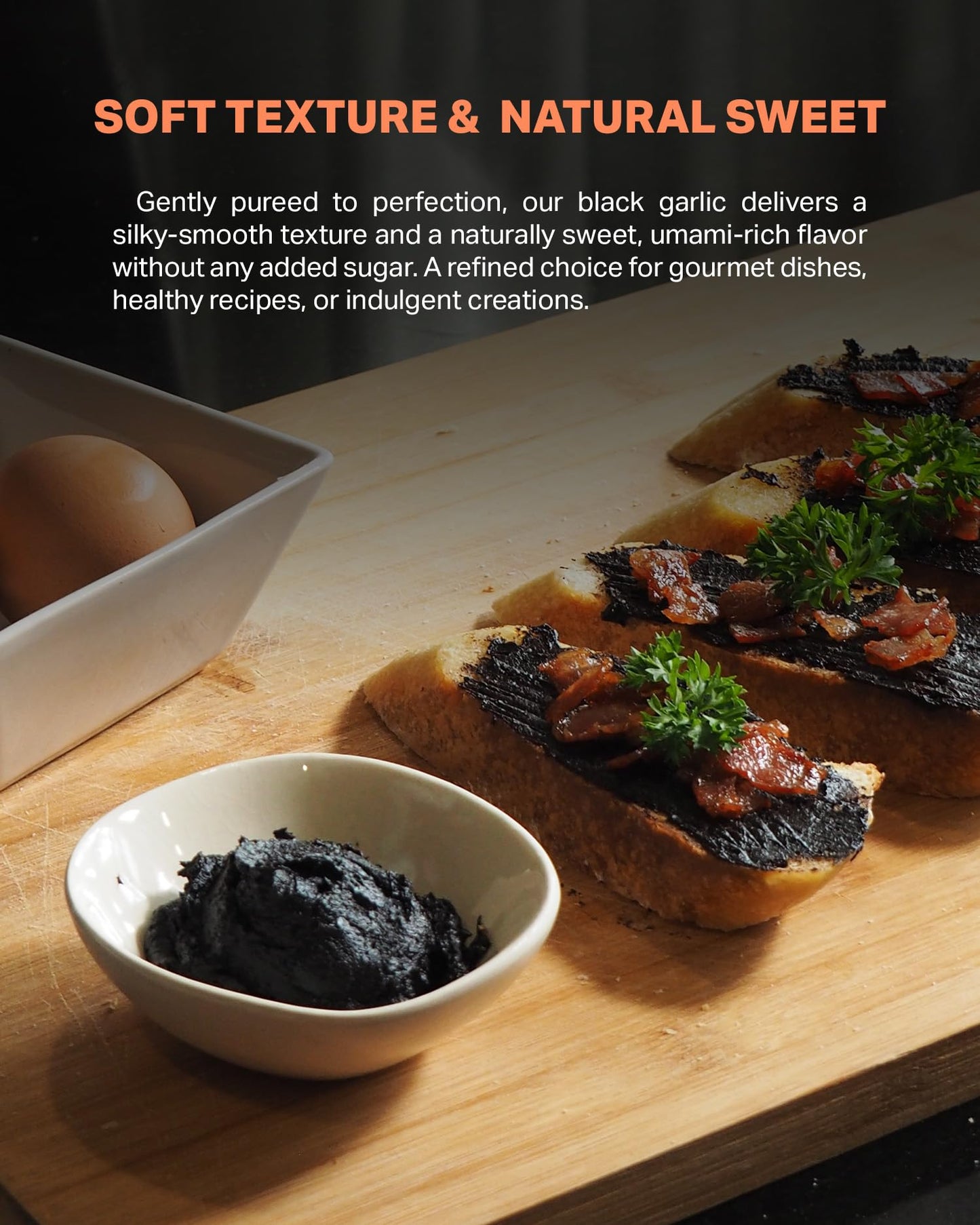 Homtiem Black Garlic Puree 150g. (Made from Solo Black Garlic 100%), Whole Black Garlic Fermented for 90 Days, Non-GMOs, High in Antioxidants, Ready to Eat for Snack Healthy, Healthy Recipes.