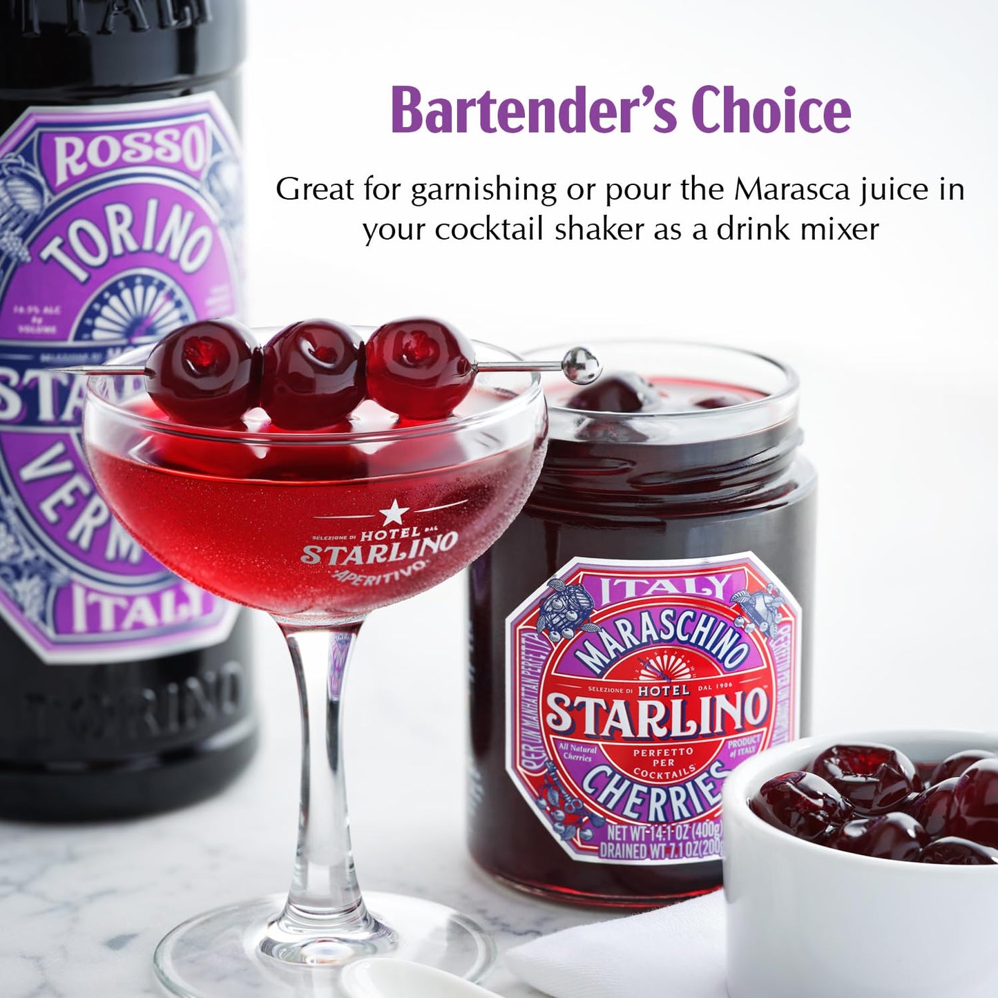 Hotel Starlino Maraschino Cherries | Great Tasting Italian Cherry for Premium Cocktails and Desserts | All-Natural Home Essentials For Your Bar Cart or Makes a Great Gift | 1kg Can, Pack of 1