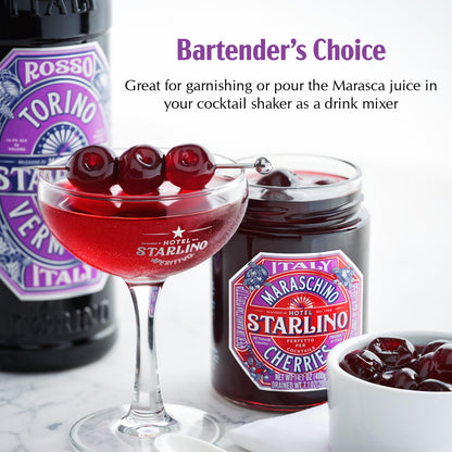 Hotel Starlino Maraschino Cherries | Great Tasting Italian Cherry for Premium Cocktails and Desserts | All-Natural Home Essentials For Your Bar Cart or Makes a Great Gift | 1kg Can, Pack of 1