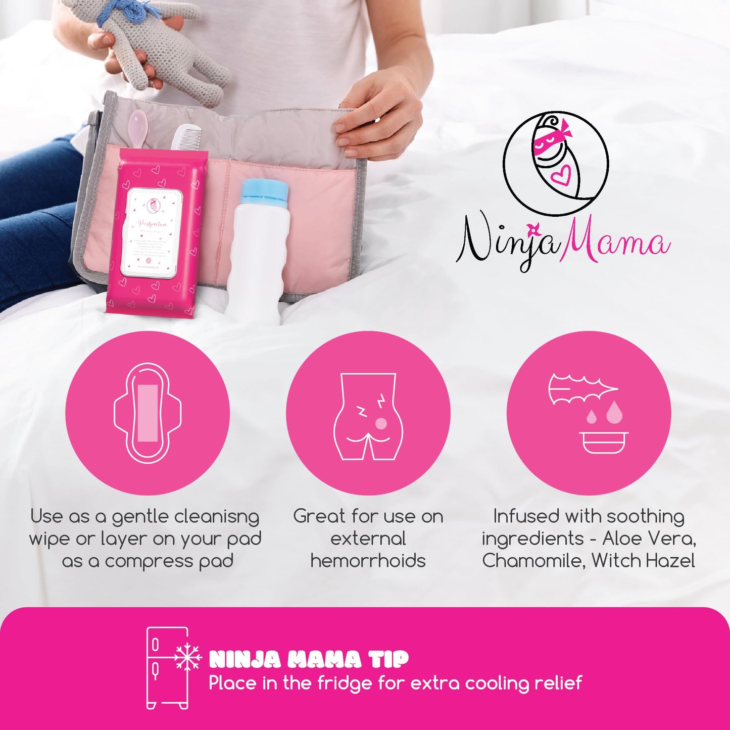 Ninja Mama Postpartum Perineal Care Cooling Pad Liners. Soothing Witch Hazel with Aloe and Chamomile for Post Partum Relief After Birth Tears and Haemorrhoids. Postpartum Essentials Pack of 45