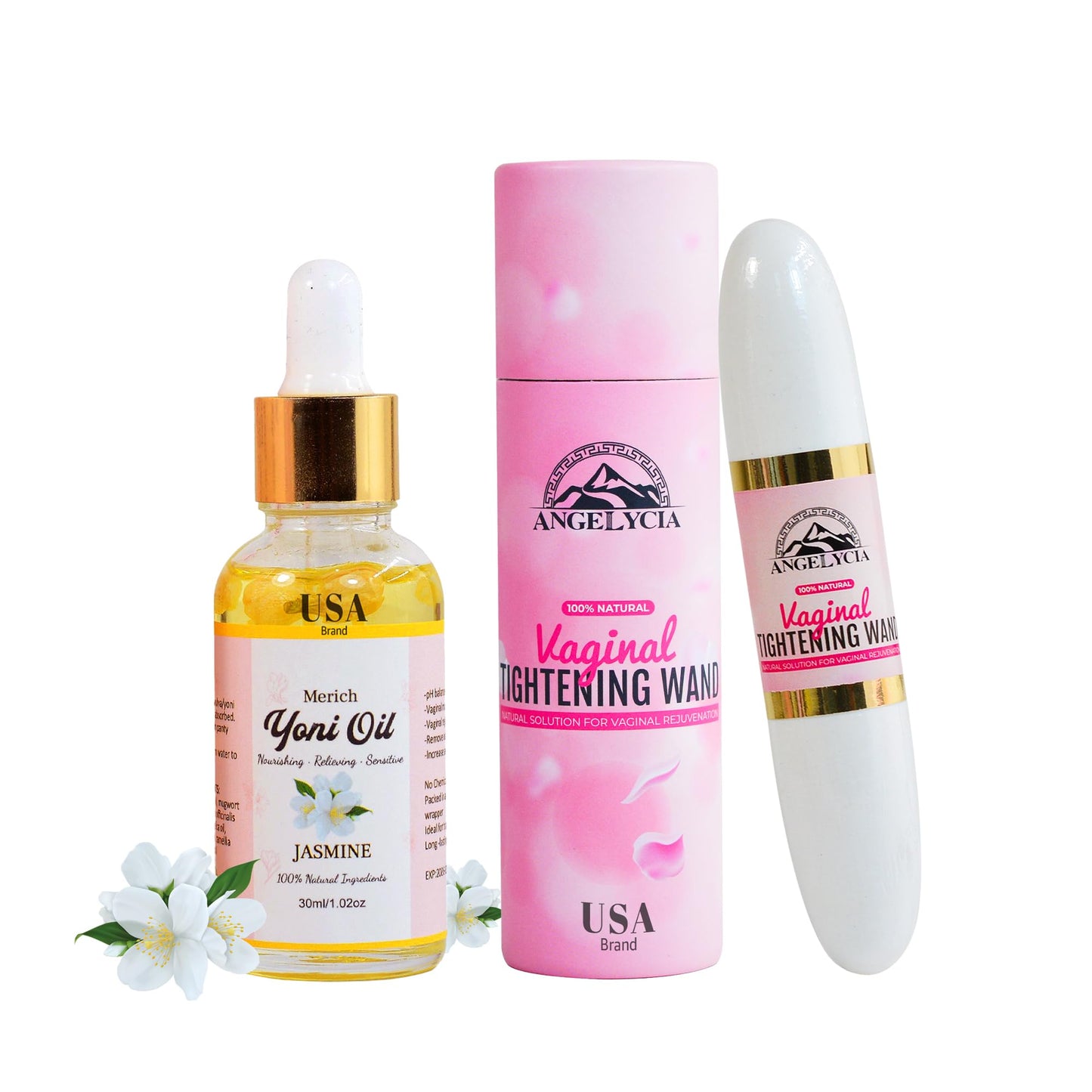 ANGELYCIA Ultimate Feminine Rejuvenation Combo, Virginity Wand and Feminine Yoni Detox Oil Jasmine, Vaginal Tightening Solution, Restores pH Balance for Women,