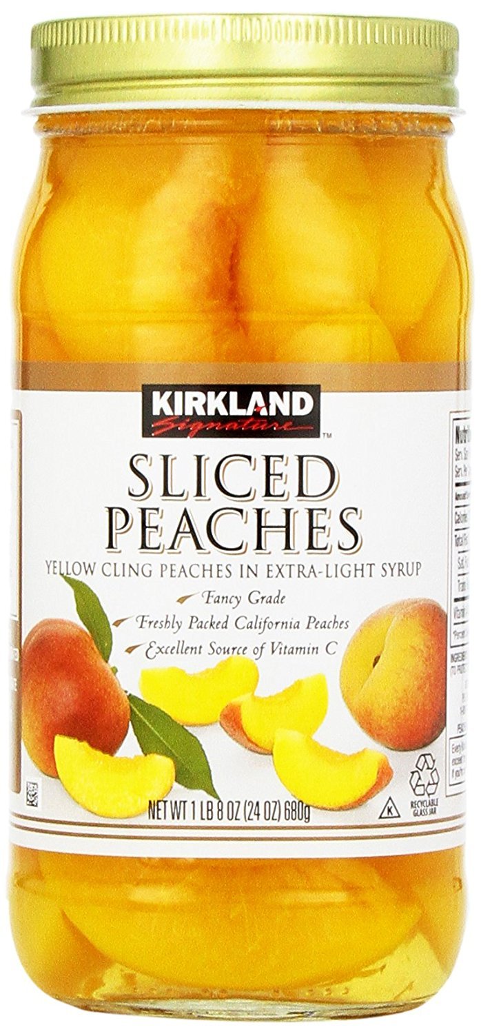 Kirkland Signature Sliced Peaches, 24oz Glass Jar (Pack of 2, Total of 48 Oz)
