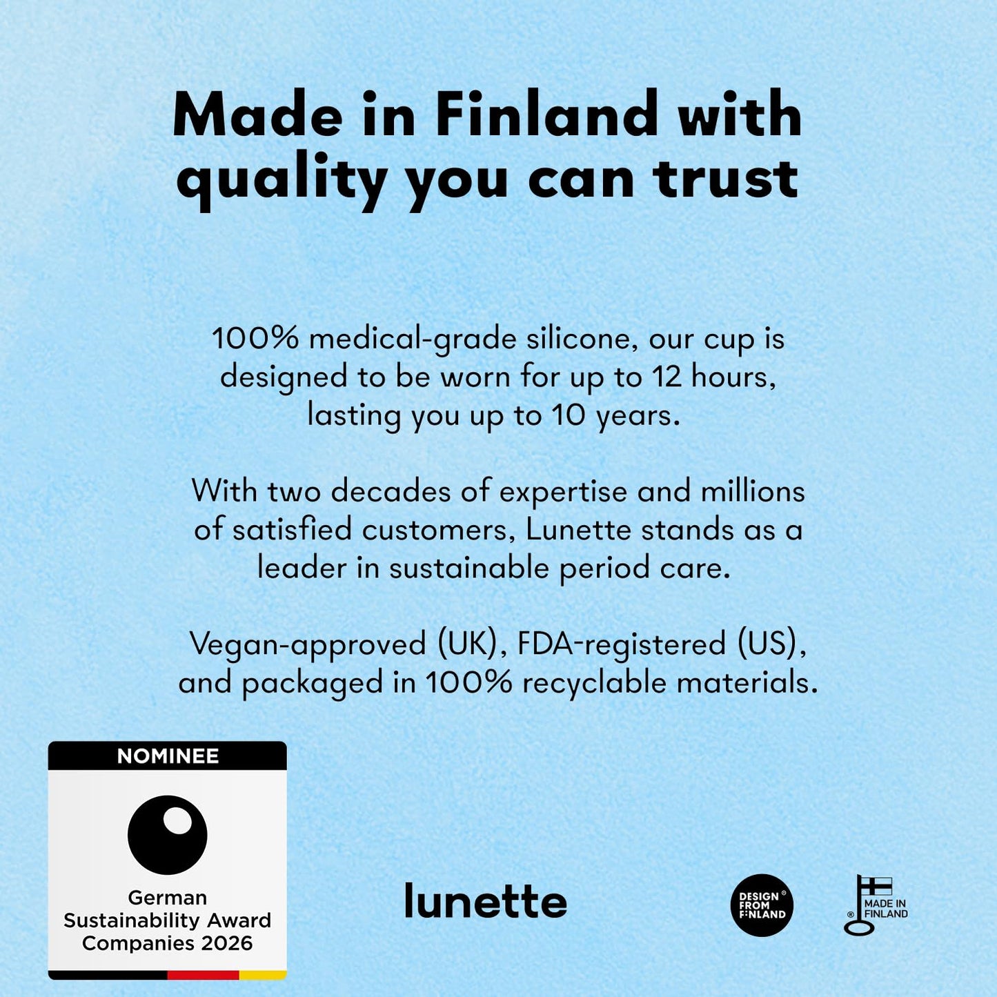Lunette Menstrual Cup Reusable BPA Free Period Cup with 12-Hour Leak Free Comfort - Soft 100% Medical-Grade Silicone - Eco-Friendly Pad & Tampon Alternative – Vegan - Made in Finland - Size 2 Blue