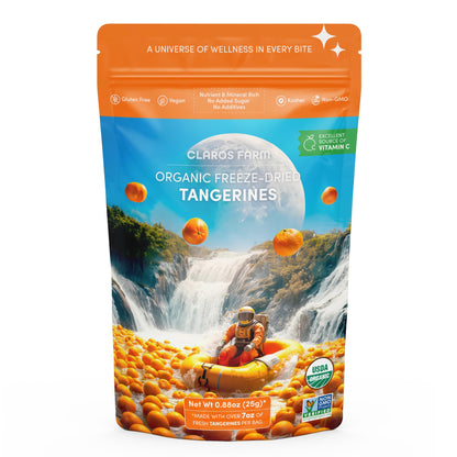 Claros Farm Organic Freeze-Dried Tangerines (25g) – Single-Ingredient, Resealable Dried Fruit Snacks w/No Sugar Added – Vegan, Gluten-Free, & Organic Fruit Snacks for Kids, Travel, & Baking