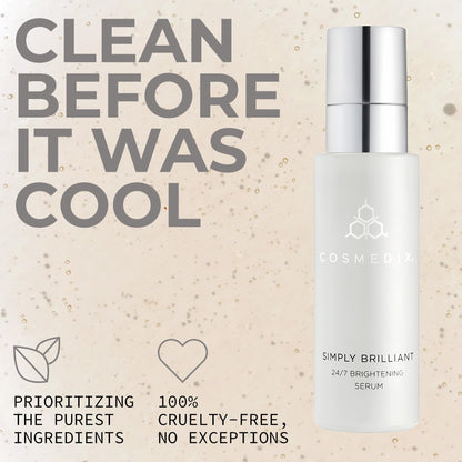 COSMEDIX Simply Brilliant 24/7 Brightening Face Serum - Exfoliating Facial Serum for Fine Lines, Wrinkles & Uneven Skin Tone - Gentle Firming Skincare for Brighter-Looking Skin & Natural Glow