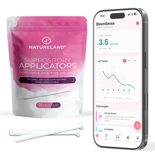 Natureland Personal Suppository Applicators for Women, Individually Wrapped Disposable Applicators with Silky Smooth Comfort Tip, Daily Intimate Care Tool (10 Count, for Small or Slim Suppsoitories)