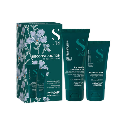 Alfaparf Milano Semi di Lino Reconstruction Travel Size Shampoo and Hair Mask Set for Damaged Hair - Hair repair - Strengthens and Restructures Hair